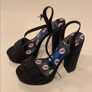 Juicy Couture Black Rhinestone Platform Heels